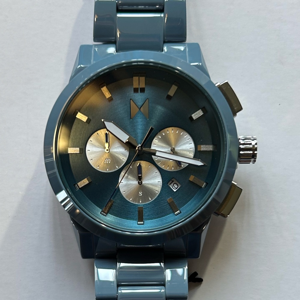 MVMT Ceramic Watch With 44mm Blue Chronograph Face & Blue Ceramic Bracelet